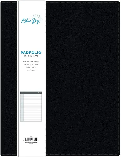 Blue Sky Black Padfolio With Notepad