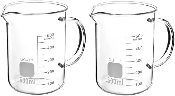 QWORK Beaker with Handle 500ml Measuring Cup Borosilicate Glass,Beaker Mug with Pouring Spout