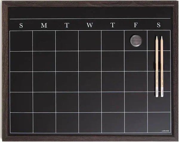 U Brands Magnetic Chalk Calendar Board, 20"x16", Rustic Wood Style Frame, includes Chalk Pencils and Magnet