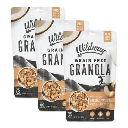 Wildway Keto Granola | Coconut Cashew | Grain-Free, Certified Gluten-Free Cereal | Vegan, Low Carb | No Sugar Added | Paleo-Friendly | Non-GMO Fruit & Nut Clusters | Nutrient-Rich Snack | 8 oz, 3 Pack