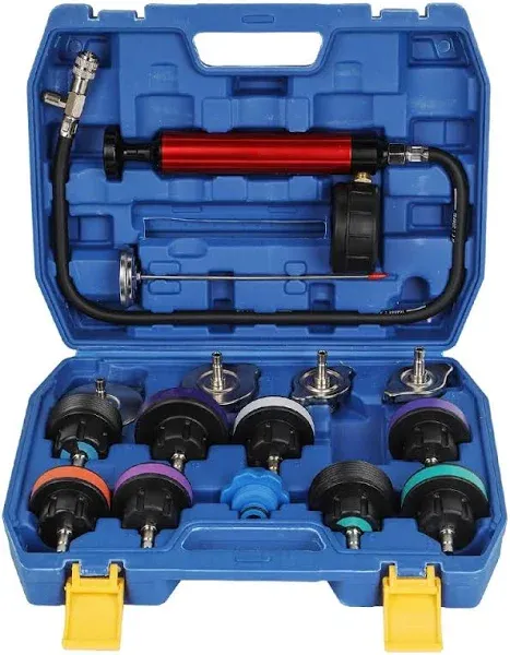 Universal Radiator Pressure Tester Pcs Portable Blue 15-Piece Set Toolbox