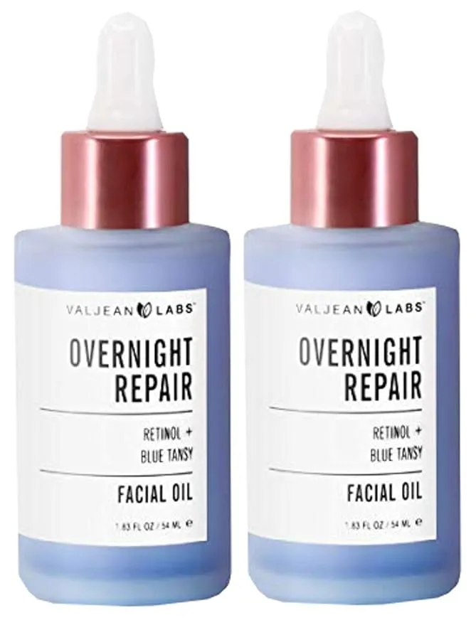 Valjean Labs Overnight Repair Facial Oil | Retinol and Blue Tansy | Helps to Even Skintone, Calm and Soothe Redness | Cruelty Free, Vegan, Made in USA (1.83 oz, 2 Pack)