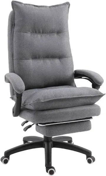 Vinsetto 360° Swivel Executive Home Office Chair Adjustable Height Linen Style Fabric Recliner with Retractable Footrest and Double Padding, Grey