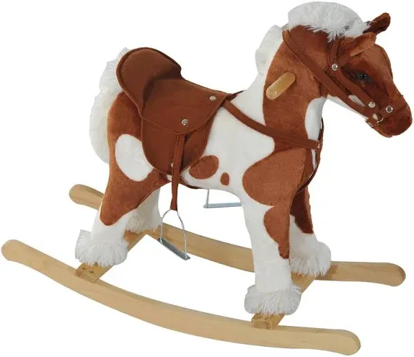 Qaba Kids Plush Ride-On Rocking Horse Chair Toy with Nursery Music