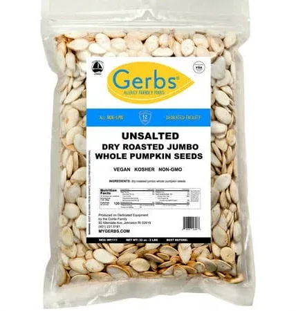 Jumbo Size Unsalted Pumpkin Seeds in Shell by Gerbs - 2 LBS - Top 11 Food Allergen Free & Non GMO - Premium Dry Roasted Whole Pepitas – COG USA