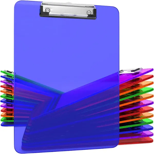 25 Transparent Colored Clipboards Bulk for Classroom Office Plastic Clipboard