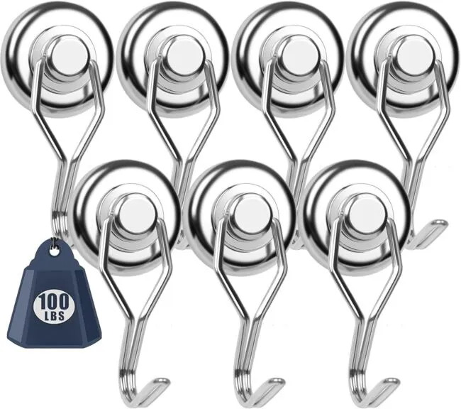 Swivel Swing Powerful Magnetic Hooks, 100LB (7 Pack) Strong Heavy Duty Neodym...