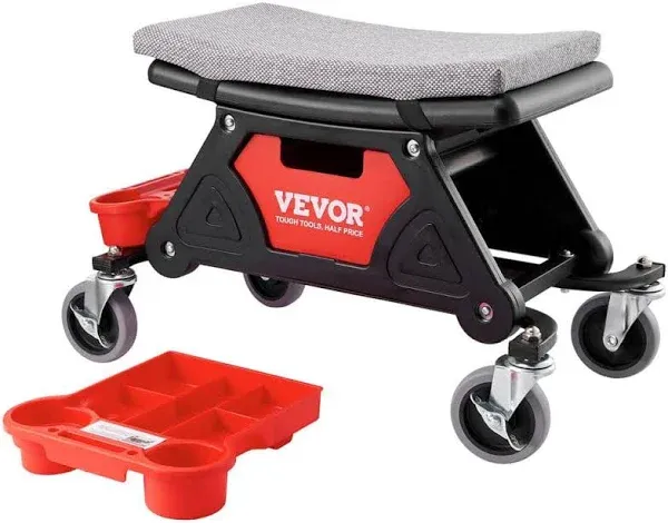 VEVOR Mechanic Stool 300 LBS Capacity Garage Stool with Wheels, Heavy Duty Rolling Mechanics Seat, with Three Slide Out Tool Trays and Drawer