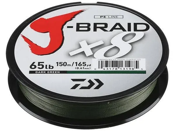 Daiwa J-Braid x8 Braided Line 150M/165yds 10 lbs Dark Green - JB8U10-150DG