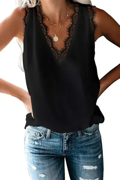 Haute Edition Women's Lace Trim V-Neck Summer Casual Tank Top