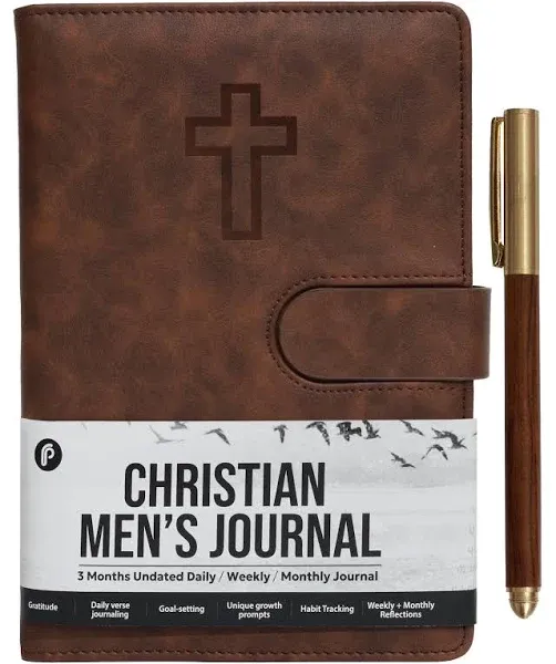 Prazoli Leather Christian Bible Prayer Journal For Men - Study Scripture Notebook & Planner Daily Devotional Undated | Religious Jesus Faith Gifts for Graduation, Baptism & Church, Tree of Life