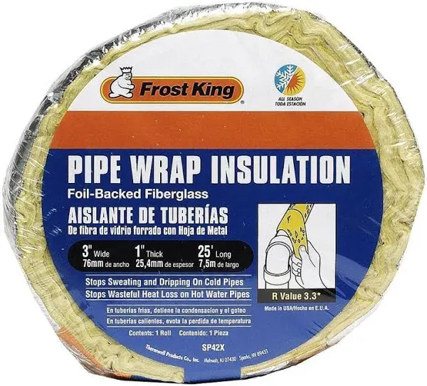 PIPE WRAP INSULATION FOIL BACKED FIBERGLASS 3&#034; X 1&#034; 25 FT