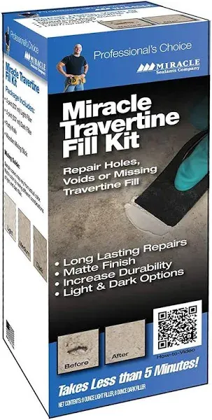 Miracle Travertine / Limestone Chip & Crack Fill Repair Kit w/ Light & Dark Custom Colors 8oz. Dark Filler & 8oz. Light Filler