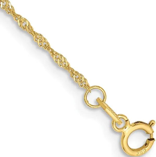 IceCarats 14K Solid Yellow Gold 1.10mm Singapore Chain Bracelet