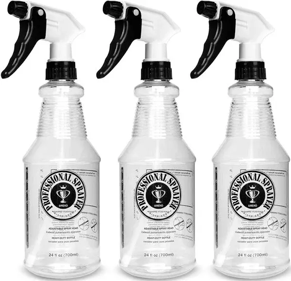 Plastic Spray Bottle (24oz 3 Pack) for Cleaning Solutions, Car Detailing Care, Planting, Pet, Clear Finish, Heavy Duty Empty Spraying Bottles Mist Water Sprayer with Measurements & Adjustable Nozzle