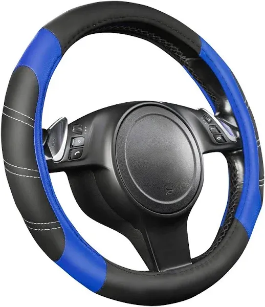 Car Pass Line Rider Leather Universal Steering Wheel Cover Fits for Truck,SUV,Cars, Blue