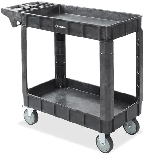 Dryser Utility Cart with Wheels, 40&#034; x 17&#034; Heavy Duty 550 lb.- 2 Tier  Two 5&#034; 