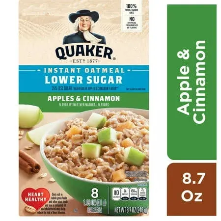 Quaker Instant Oatmeal, Lower Sugar, Apples & Cinnamon