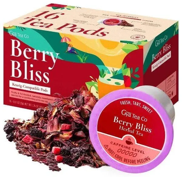 Gya Tea Co Berry Bliss Herbal Tea K Cups for Keurig - Decaffeinated Herbal Te...