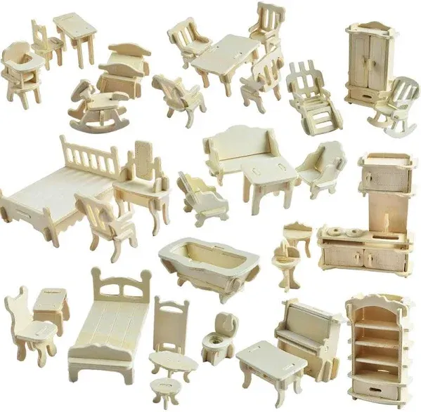 NWFashion 1:20 Scale Wooden Piecese 34Sets Furnitures for Dollhouse(Furniture Sets)