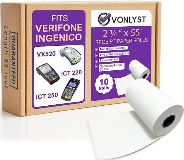 Vonlyst Thermal Paper Roll 2 1/4 x 55 for Verifone Vx520 Ingenico Ict220 Ict250 FD400