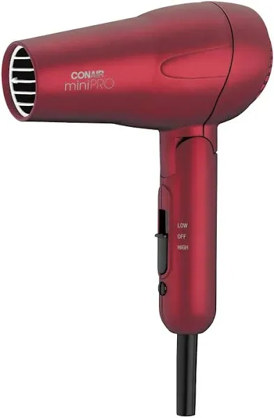 Conair miniPRO Tourmaline Ceramic Travel Hair Dryer with Folding Handle, Red