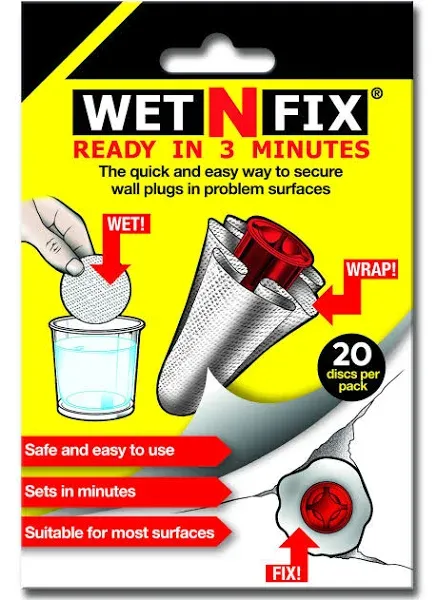 WETNFIX 20 Discs Fixing Wall Plugs Fast! No Need to Fill or redrill Wet n Fix