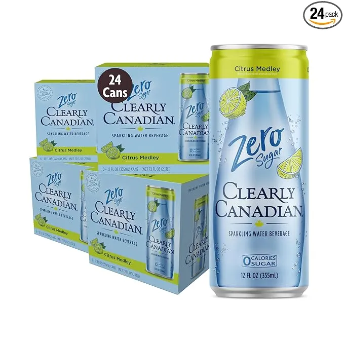 Clearly Canadian Zero Sugar Citrus Medley Sparkling Water Beverage, Zero Sugar & Zero Calories. 1 Case (24 cans x 12 fl oz)