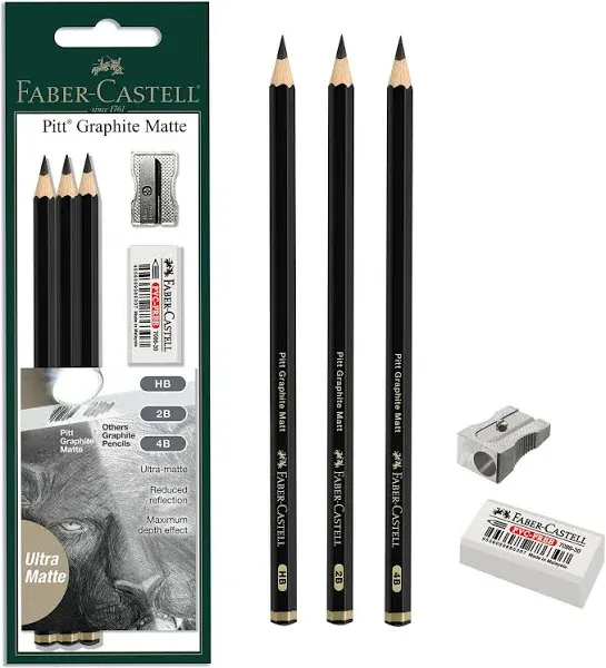 3 Count Pitt Graphite Matte Tin - 10B, 12B, 14B - Matte Black Graphite Pencils