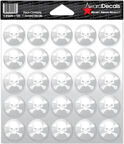 Skull and Crossbone Sticker Set (100 Decals) The Original Award Decals Premium 20mil Thick 1" Helmet Decals Made in The USA Since 1976