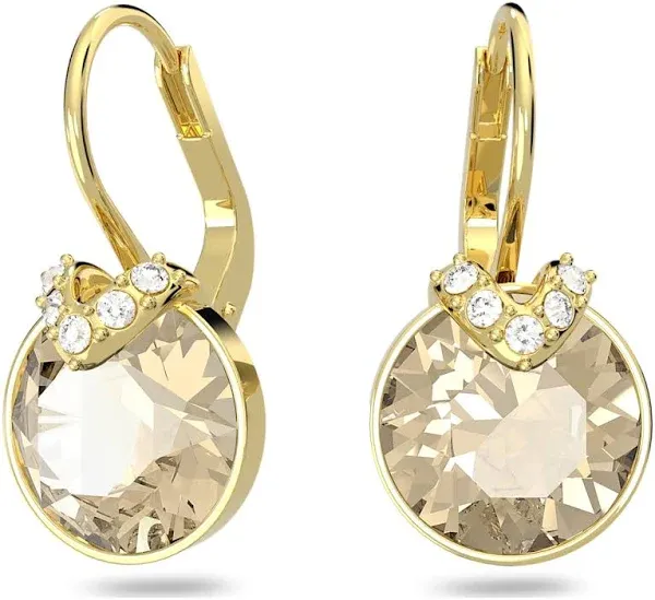 Swarovski Crystal Bella Pink Round Cut Rose Gold-Tone Plated V Drop Earrings