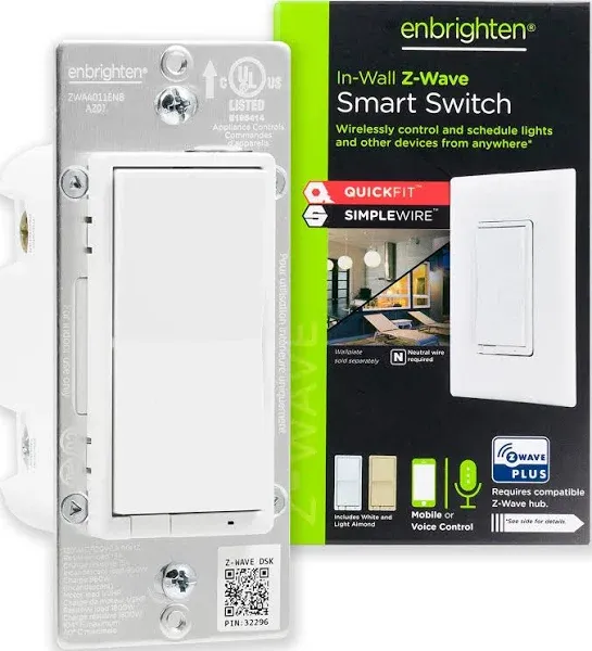 Enbrighten Z-Wave In-Wall Smart Light Switch with QuickFit and SimpleWire, Works with Google Assistant, Alexa, & SmartThings, Z-Wave Hub Required, Smart Home, 700 Series, 58433