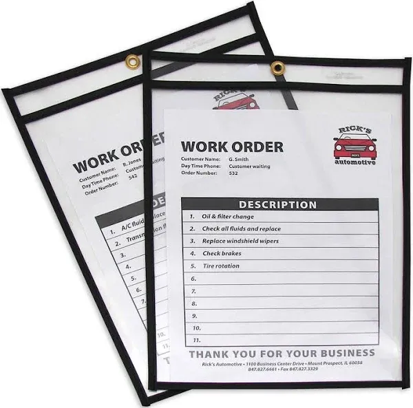 C-Line 46912 Shop Ticket Holders, Stitched, Both Sides Clear, 75-Inch , 9 x 12,