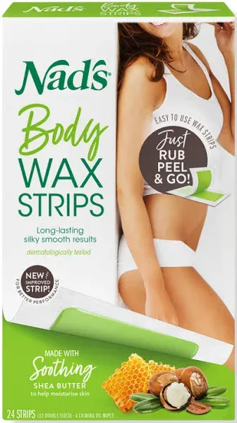 Nad's Body Wax Strips Hair Removal For Women At Home plus 4 Calming Oil Wipes, 24 Count