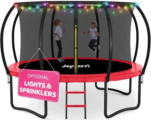 Trampoline for Kids and Adults - 8Ft 10Ft 12Ft 14FT Trampoline with Net - with Bonus Sprinkler and LED Lights/ASTM Certified/Extra Sturdy Recreational Outdoor Trampolines