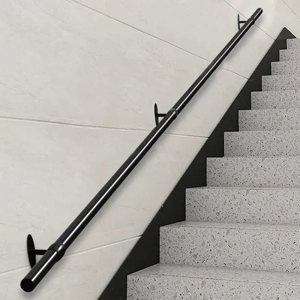 3.3ft Staircase Handrail Black Pipe Handrail, Metal Hand Rails for Indoor Stairs, 1.25" Pipe with Wall Mount Support, 440LBS Load Capacity Loft Porch Grab Bar for Steps (3.3ft, Black)