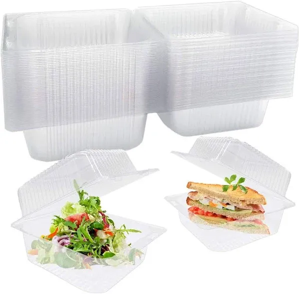 clear plastic take out container square hinged food disposable clamshell dessert