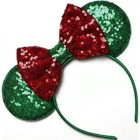 CLGIFT Minnie Ears, Rose gold, Iridescent, Silver gold blue, Rainbow Sparkle, Classic Red Sequin (Polka-Dot)