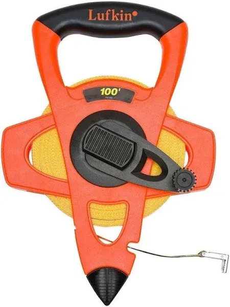 Crescent Lufkin 1/2" x 100' Hi-Viz® Orange Engineer's Fiberglass Tape Measure - FE100D, orange/black