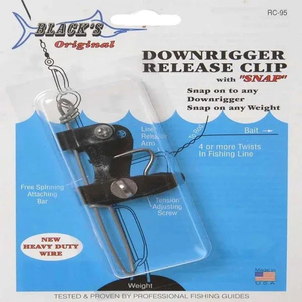 Black Marine Downrigger Release Clip Blk with Ring &amp; Snap Wire