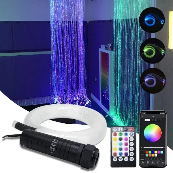 AMKI 6W RGBW Fiber Optic Curtain Light Kit Bluetooth Waterfall Curtain Light for Window Kid Children Sensory Room Home Decoration with Flash Point