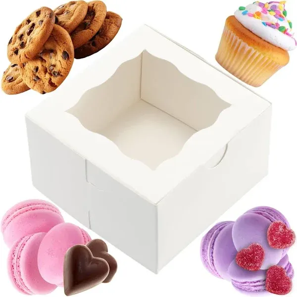 4x4 Bakery Box with Window | White x 100 | Small Bakery Boxes with Window Min...