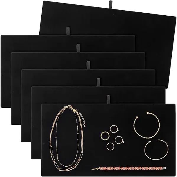 Juvale 6 Pack Velvet Jewelry Display Tray for Selling and Displaying Necklaces, Earrings, Jewels, Bracelets, Anklets, Rings, Gemstones, Chains, Brooches (Black, 14 in)