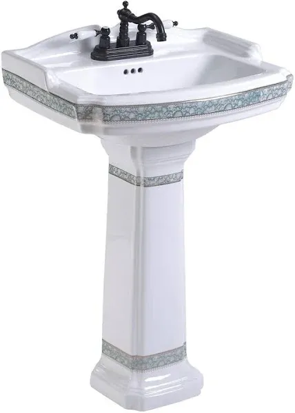 India Reserve 22 7/8&#034;Pedestal Bathroom Sink Green and Gold with Overflow