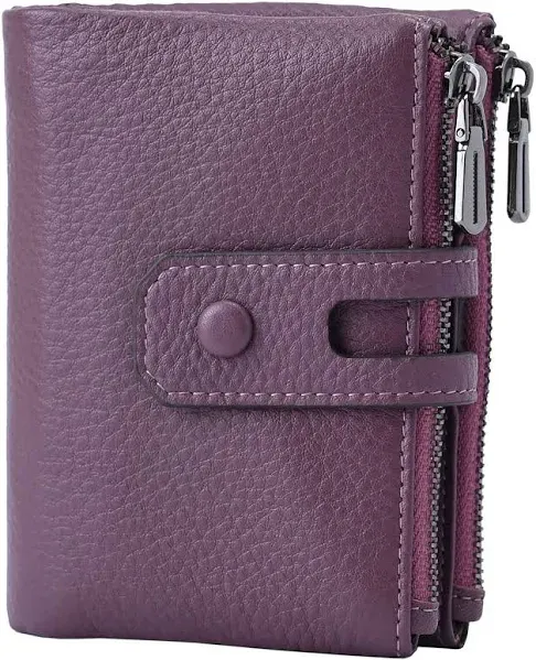 Bveyzi Small Soft Leather Wallet for Women RFID Blocking Ladies Card Holder with Double Zipper Pocket