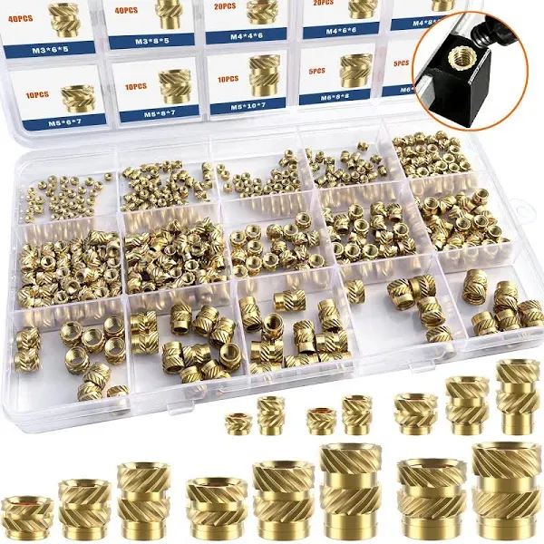 400Pcs Threaded Inserts, M2-M6 Female Thread Metric Knurled Nuts Assortment Kit