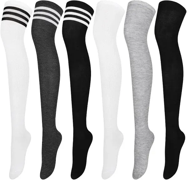 Aneco 6 Pairs Over Knee Thigh Socks Knee-High Warm Stocking Women Boot Sock Leg Warmer High Socks for Daily Wear, Cosplay