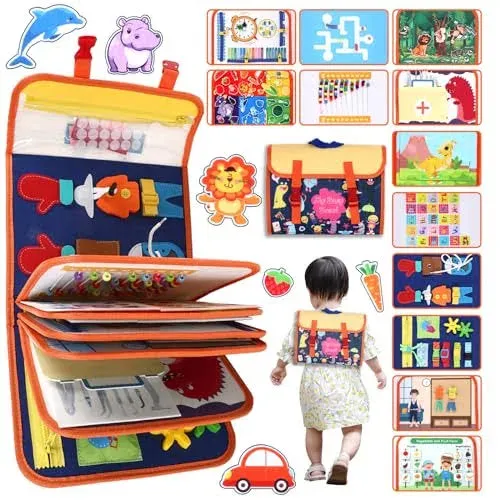 AROIC 12 Pages Busy Board for Toddlers 3,Learning Fine Motor Skills,Preschool Learning,Travel Toy for Boys Girls, Busy Book for Toddlers Gifts