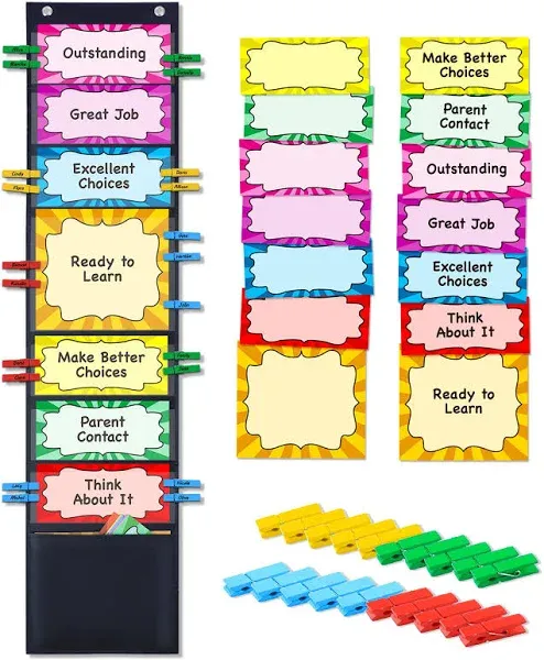 VNOM Student Behavior Clip Chart for Classroom Management Kids Reward Pocket Chart Behavior Bulletin Board Teacher Supplies for Preschool