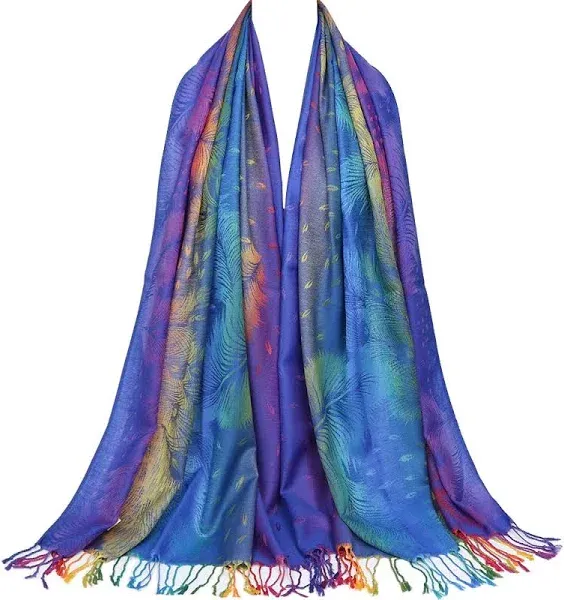 Colorful flowers Jacquard cotton pashmina Women Wrap Shawl tassels Scarves (T...